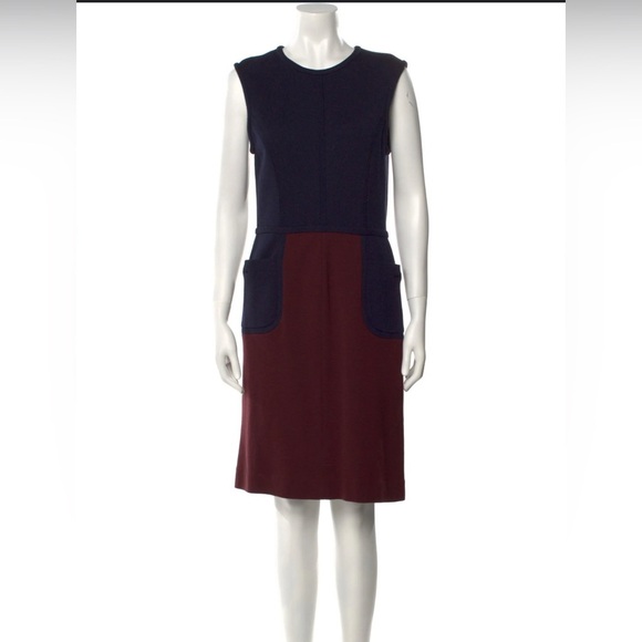 TORY BURCH Ponte knit Sheath Dress colorblock wool Blend knee sleeveless S - Picture 1 of 6